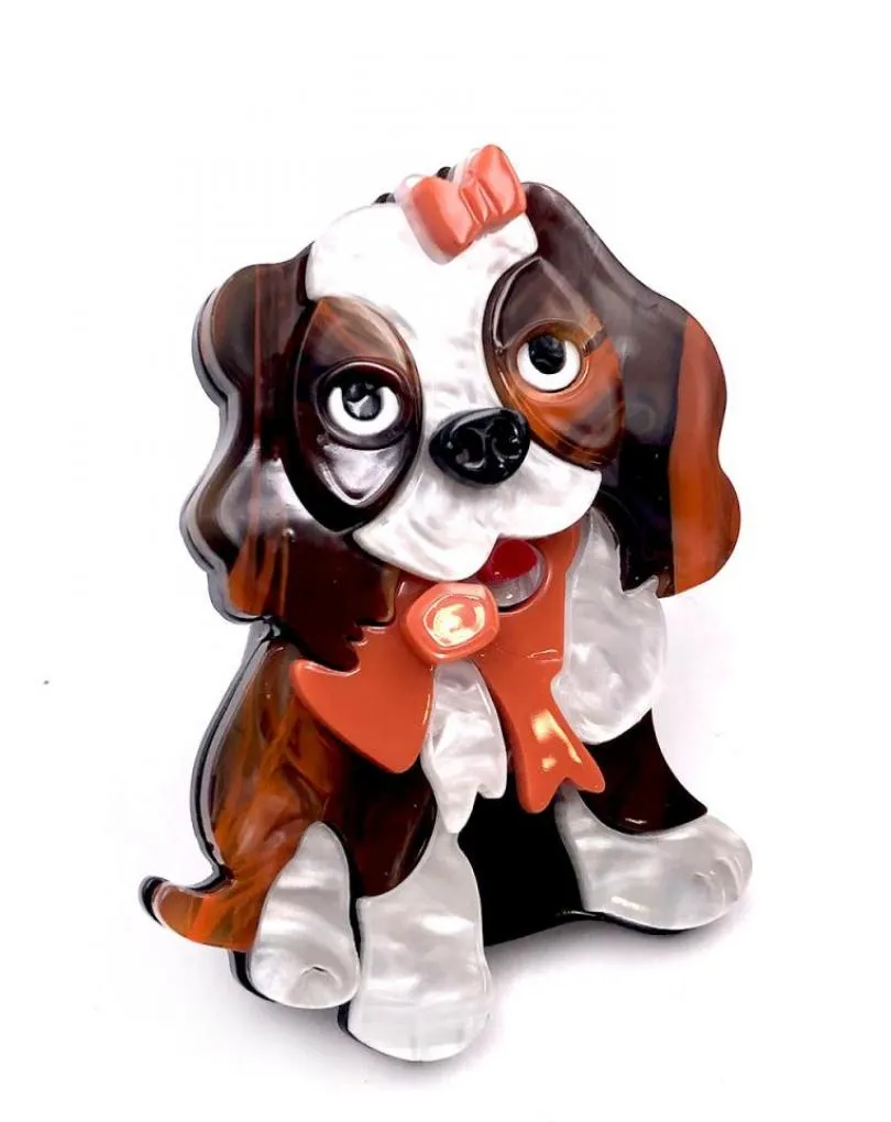 BROCHES DE ANIMALES PERRITO BEAGLE COQUETO CON LAZITO NARANJA