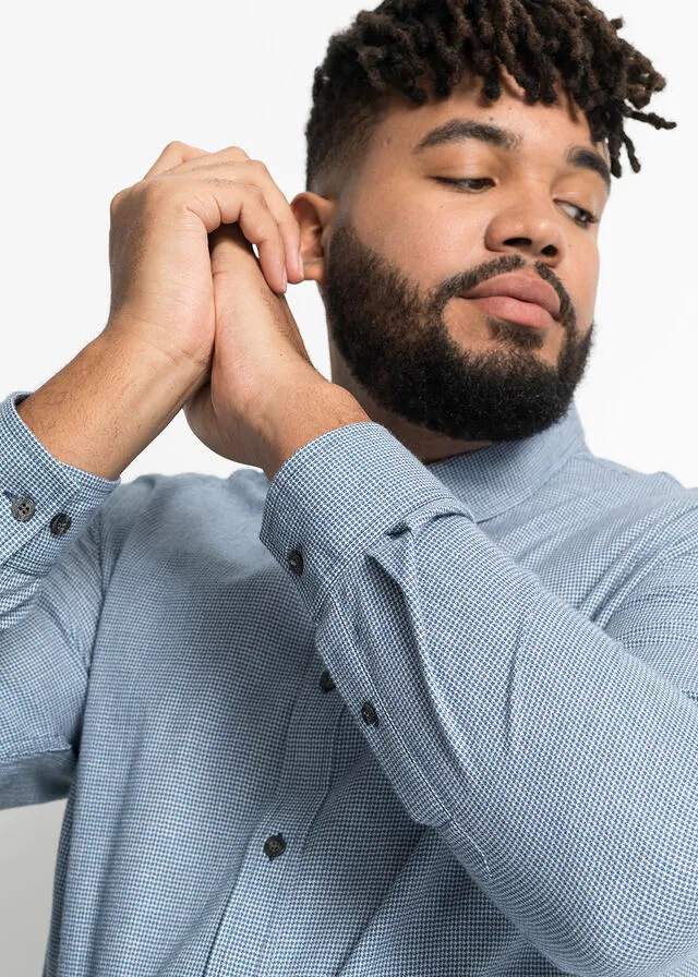 Camisa de vestir, de manga larga (2 unidades) Gris oscuro + azul/blanco estampado