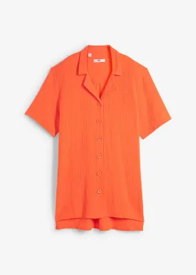 Camisa larga de muselina con botones y manga corta Rojo mandarina