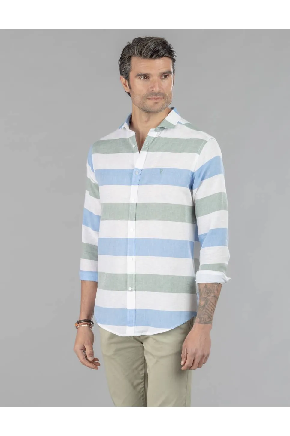 CAMISA RAYA ANCHA BICOLOR FIL-FLAMÉ