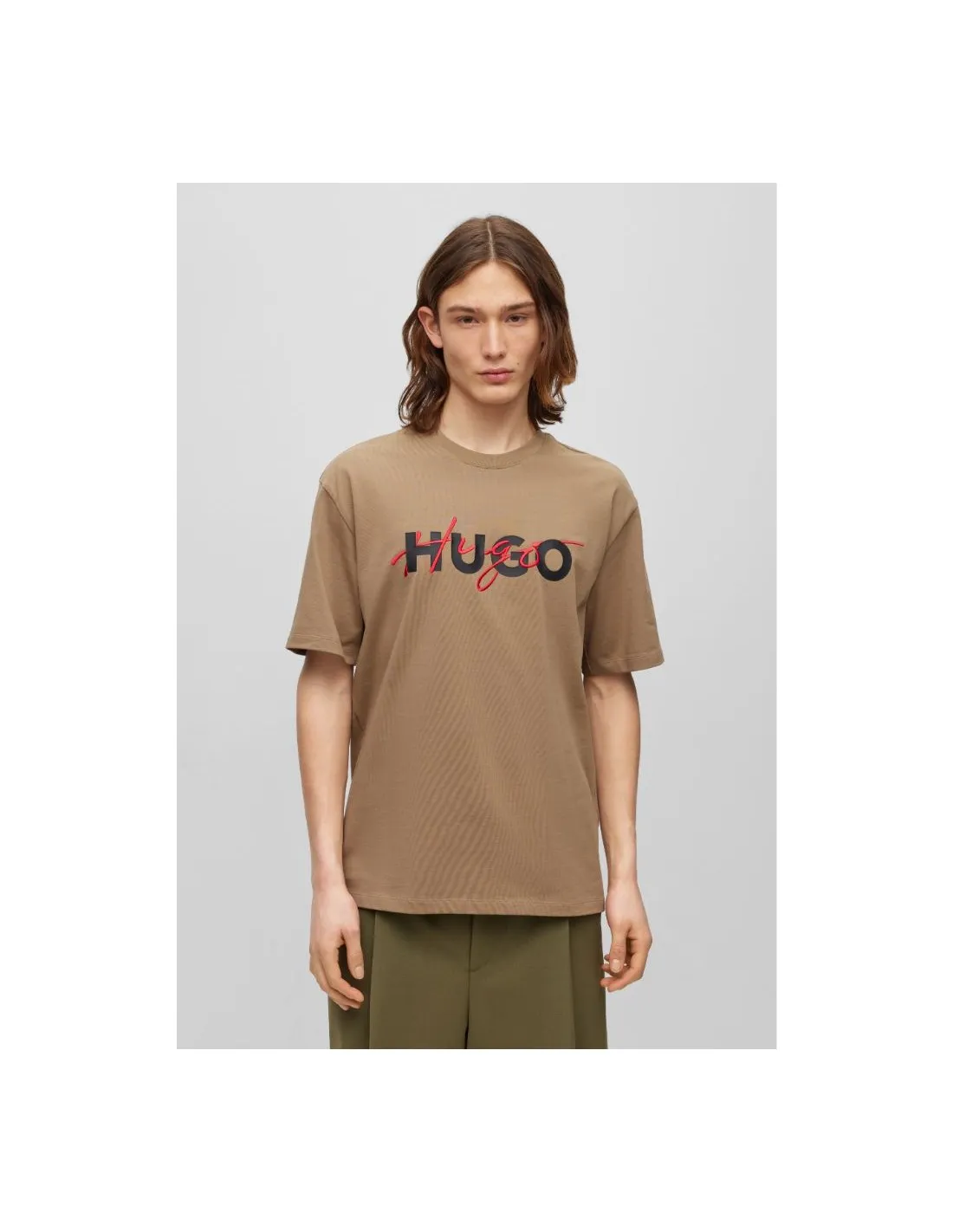 Camiseta de punto de algodón con logo estampado doble de Hugo