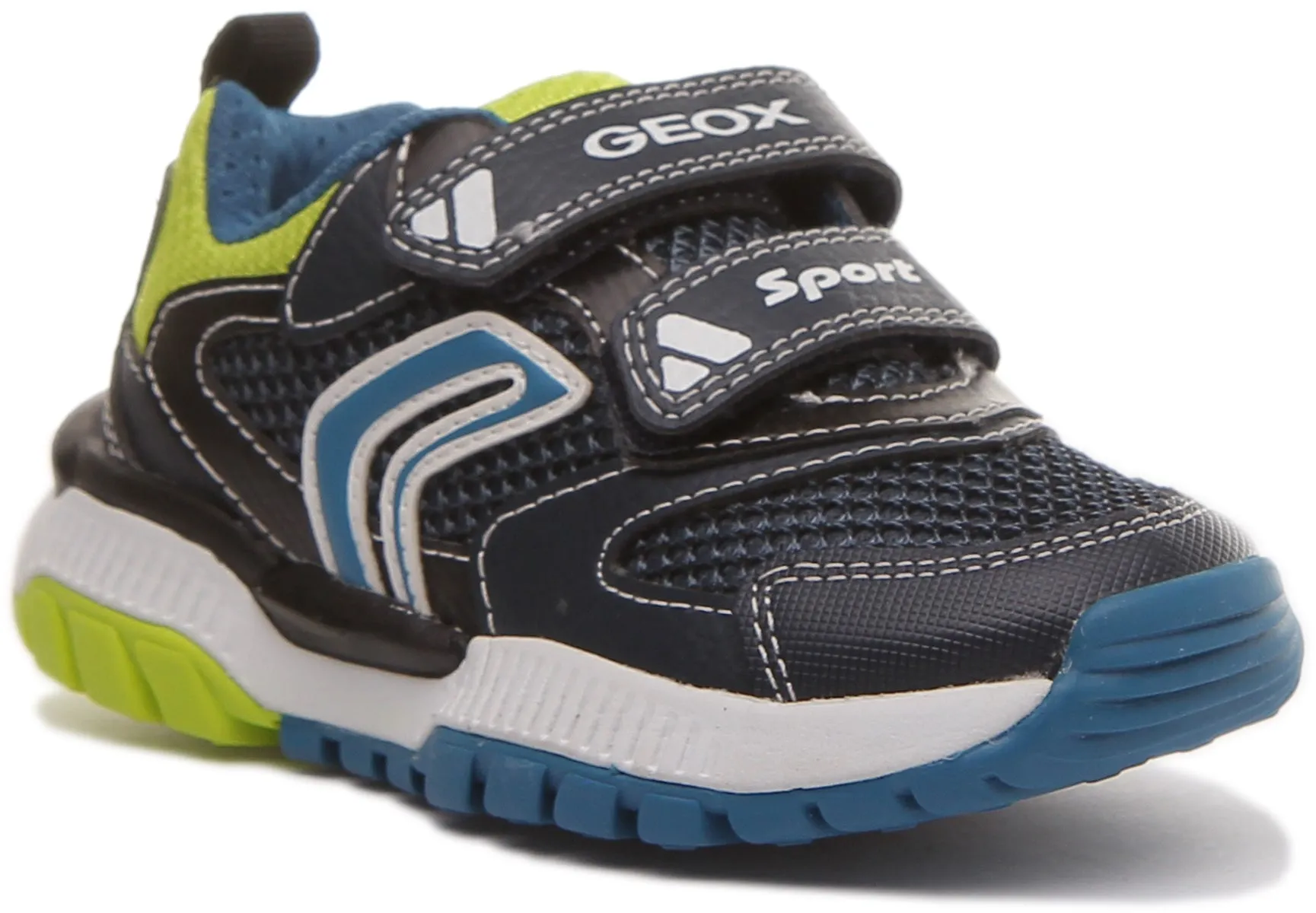 Geox J Tuono B.D Zapatillas deportivas con dos tiras de enganche para niños en azul amarillo