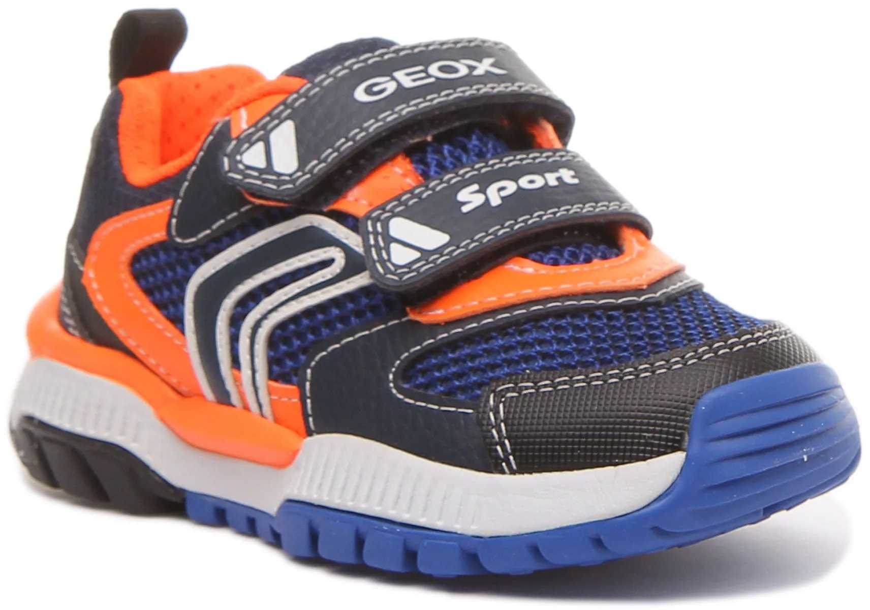 Geox J Tuono B.D Zapatillas deportivas con dos tiras de enganche para niños en azul amarillo