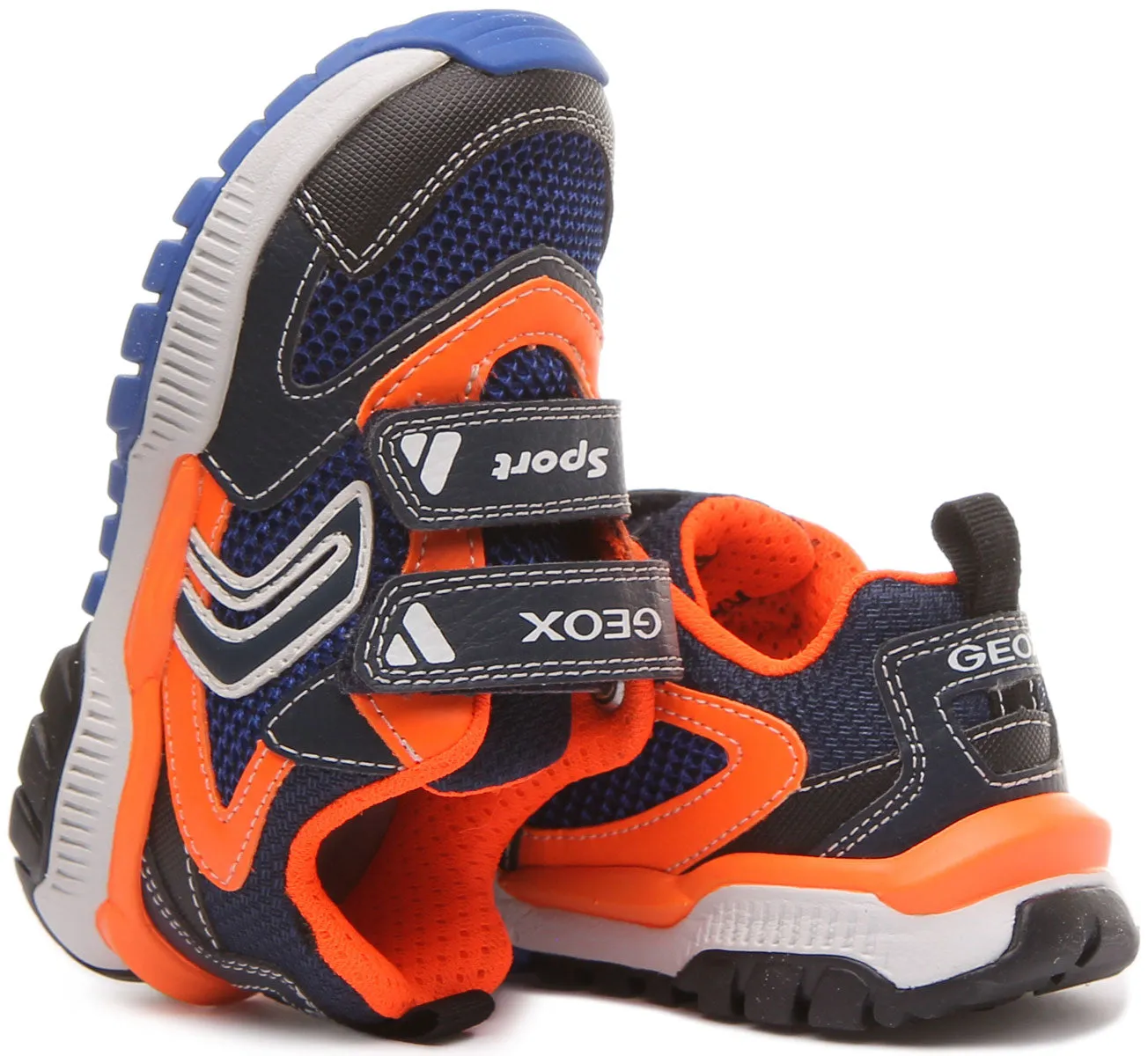 Geox J Tuono B.D Zapatillas deportivas con dos tiras de enganche para niños en azul amarillo