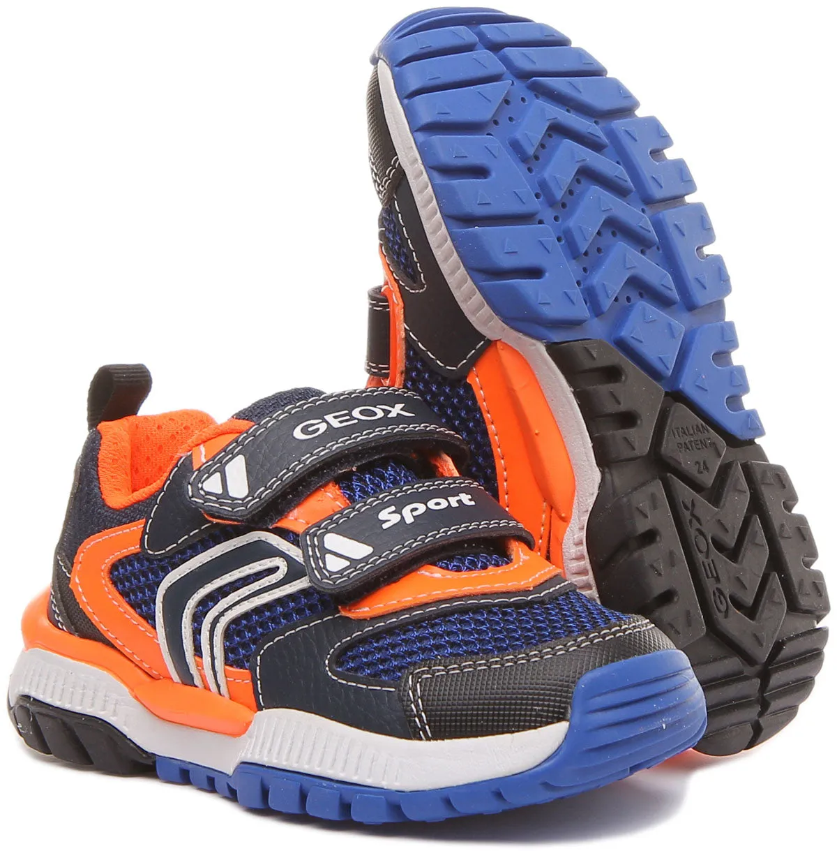 Geox J Tuono B.D Zapatillas deportivas con dos tiras de enganche para niños en azul amarillo