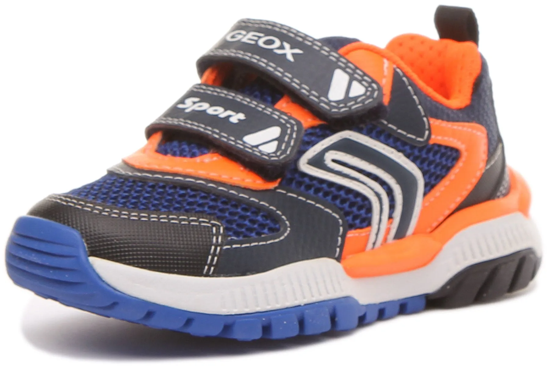 Geox J Tuono B.D Zapatillas deportivas con dos tiras de enganche para niños en azul amarillo