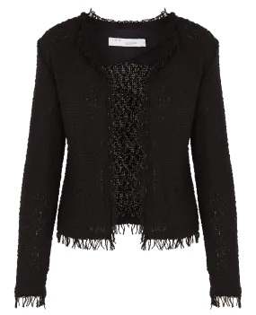 HAVANI - Chaqueta corta de tweed con cuello redondo en negro