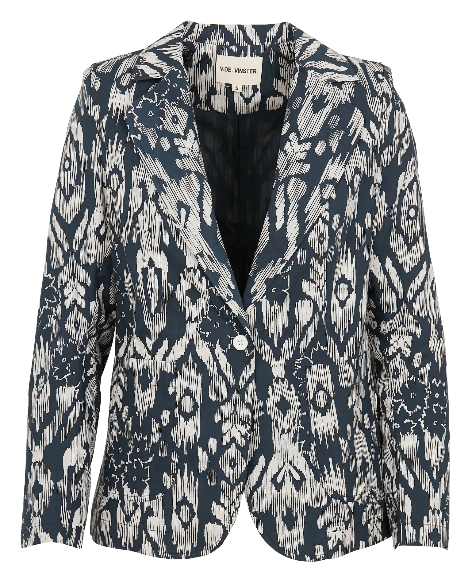 IKAT FLOWER - Chaqueta de algodón con cuello sastre en negro