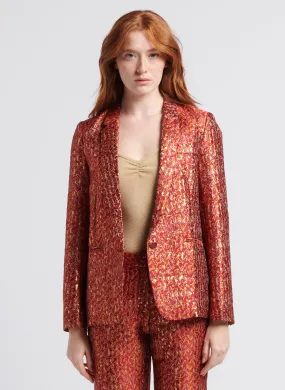 LEZO - Chaqueta de jacquard efecto metalizado con cuello sastre en naranja