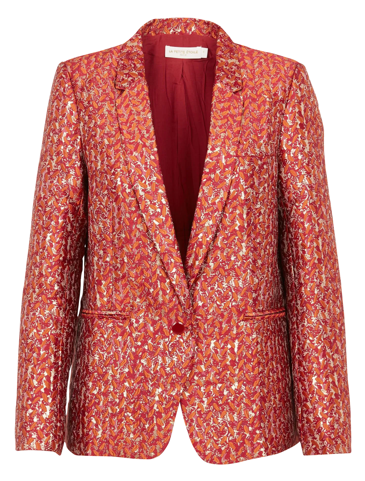 LEZO - Chaqueta de jacquard efecto metalizado con cuello sastre en naranja