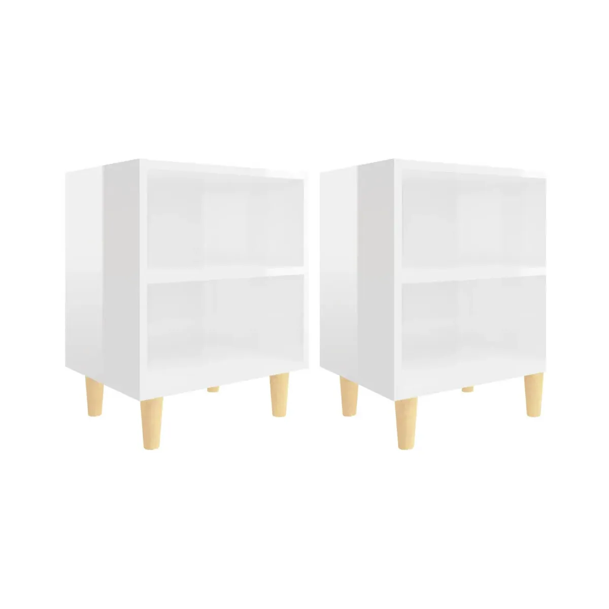 Mesitas de noche patas madera 2 uds blanco brillo 40x30x50 cm