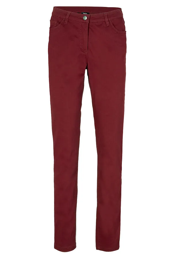 Pantalón elástico de corte slim rojo avellana