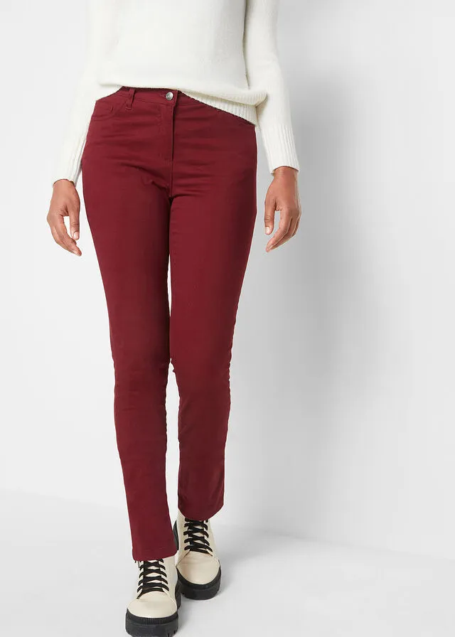 Pantalón elástico de corte slim rojo avellana