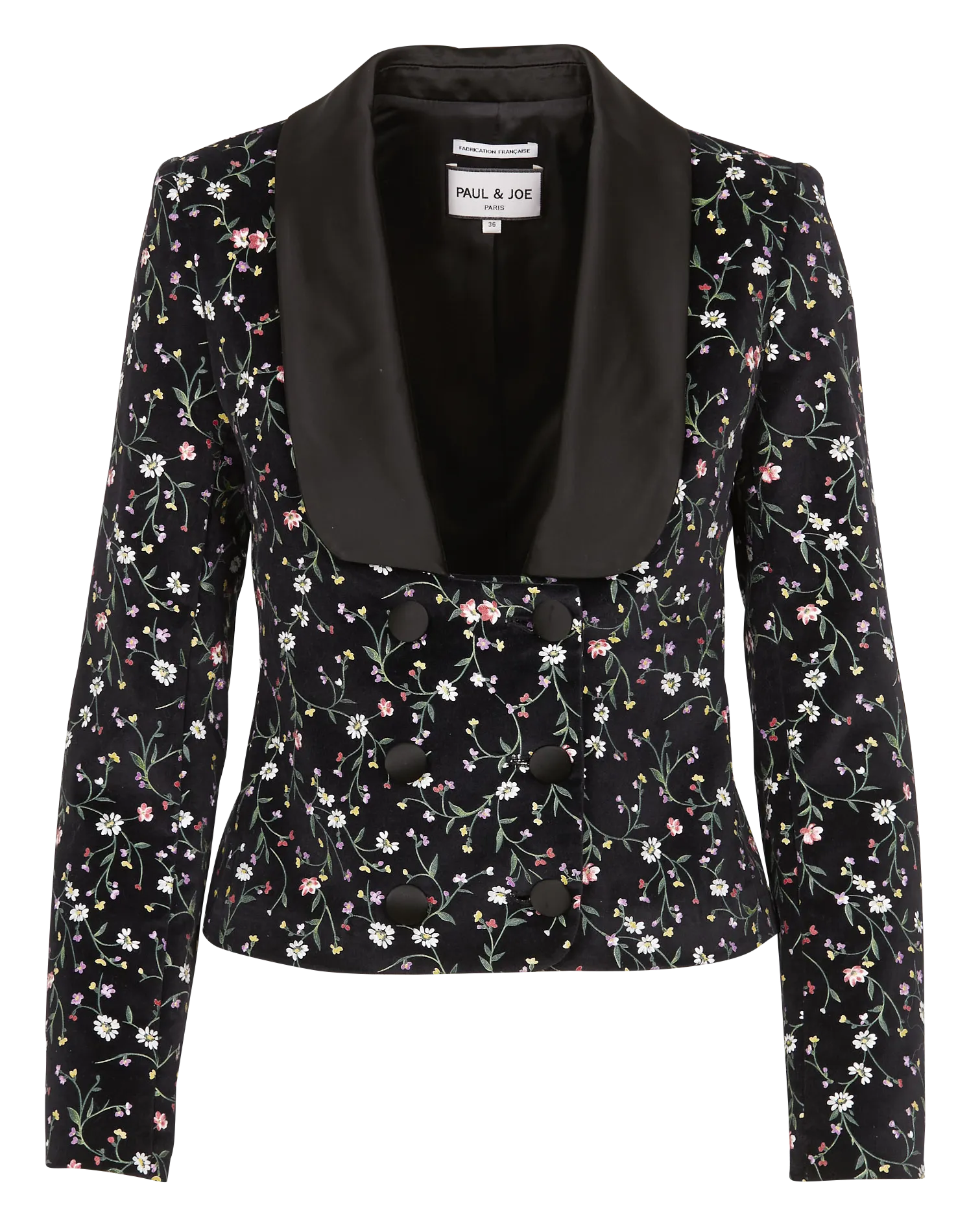 PURDEY - Chaqueta corta ajustada con cuello chal de algodón estampado en negro