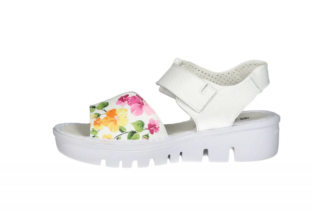 Sandalia Piel Blanco Tira Pala Estampado Floral Multicolor