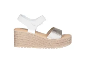 Sandalia Velcro Piel Oro Talon Blanco CuÑa