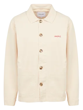 SEBASTO AMORE - Chaqueta de algodón con cuello clásico y bordado AMORE en beige