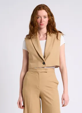 SIBARI - Chaqueta corta recta con cuello sastre en beige