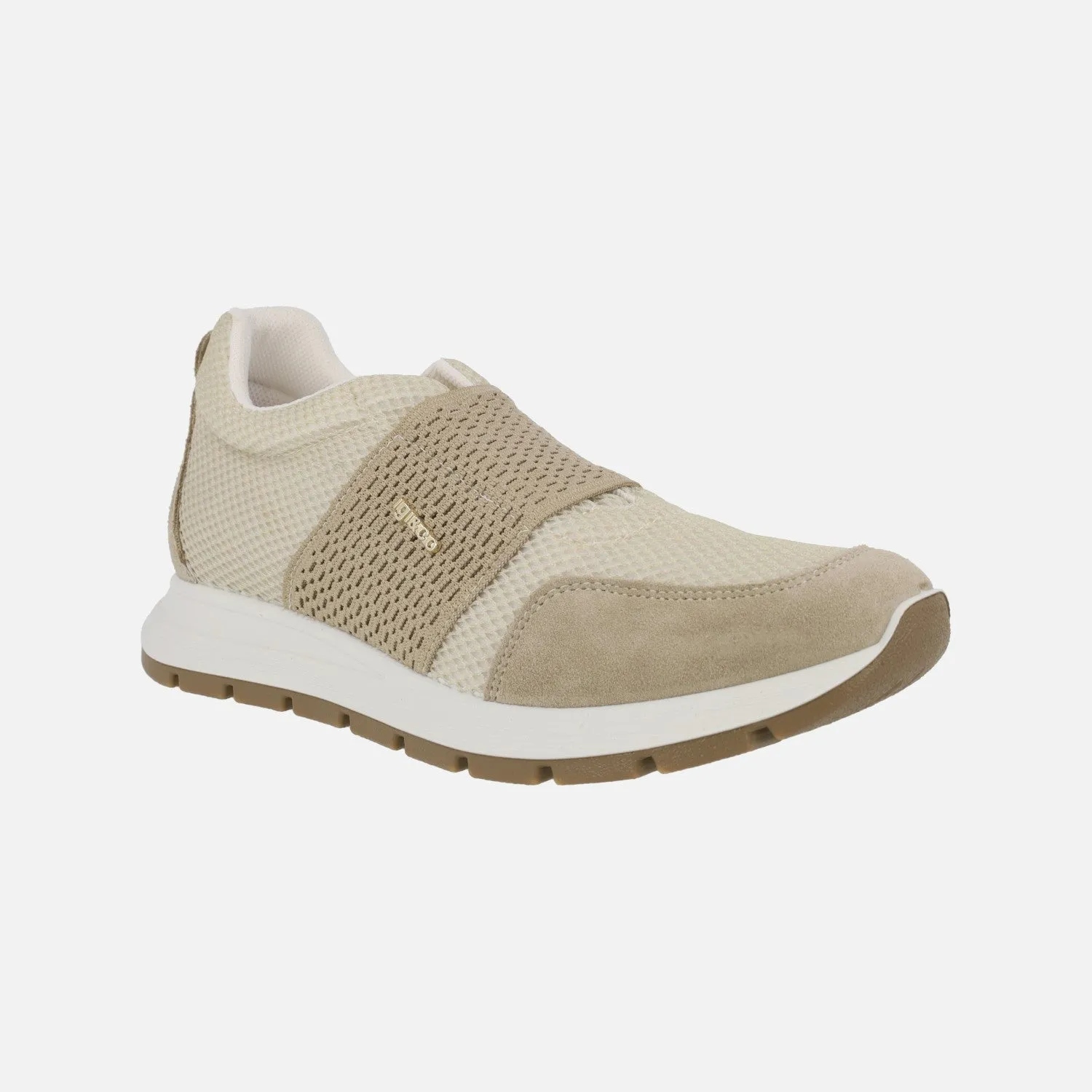 Zapatillas deportivas beige con tira elástica al empeine